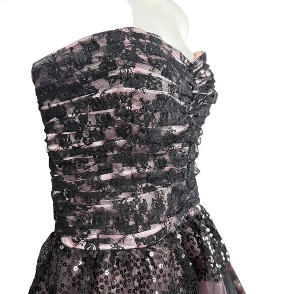 Masquerade Strapless Black Lace Pink Sweetheart Y2K Prom Dress Steampunk 11 / 12 - Picture 4 of 16